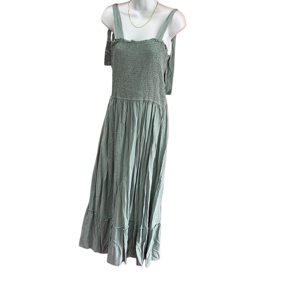 Zesica Mint Green Smocked Midi Sundress with Shoulder Ties Women’s Size Large